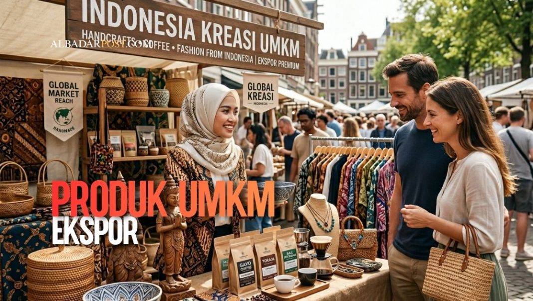 produk UMKM ekspor seperti kerajinan tangan, kopi, dan fashion lokal untuk pasar internasional