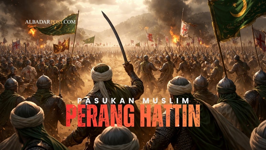 Ilustrasi Perang Hattin dengan pasukan Salahuddin Al-Ayyubi menghadapi tentara Salib di padang tanduk Hattin