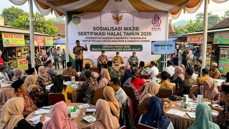 sosialisasi wajib halal 2026 di Tasikmalaya dengan dasar UU JPH dan PP 42 2024 untuk pelaku usaha makanan dan minuman