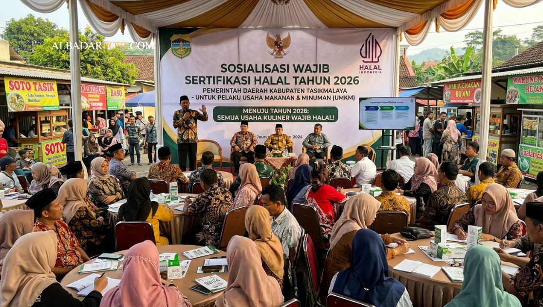 sosialisasi wajib halal 2026 di Tasikmalaya dengan dasar UU JPH dan PP 42 2024 untuk pelaku usaha makanan dan minuman