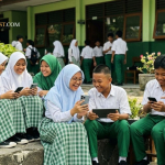 Siswa menggunakan gadget di kelas saat isu transformasi pendidikan dan penurunan literasi menjadi sorotan di Indonesia