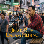 Ilustrasi refleksi makna zuhud dalam kehidupan modern dengan seseorang merenung di tengah hiruk pikuk dunia