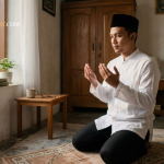 Ilustrasi seseorang berdoa di pagi hari dengan cahaya lembut sebagai simbol tanda rezeki menurut ulama sedang terbuka
