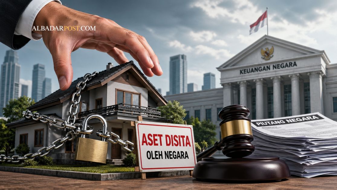 Ilustrasi penyitaan aset debitur oleh negara berdasarkan aturan baru PMK 23 Tahun 2026 tentang pengurusan piutang negara.