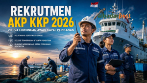 Poster rekrutmen AKP KKP 2026 lowongan awak kapal perikanan modern di Indonesia dengan informasi pendaftaran resmi
