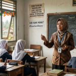 Guru honorer mengajar di kelas sederhana saat ancaman PHK akibat pemangkasan anggaran pendidikan