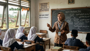 Guru honorer mengajar di kelas sederhana saat ancaman PHK akibat pemangkasan anggaran pendidikan
