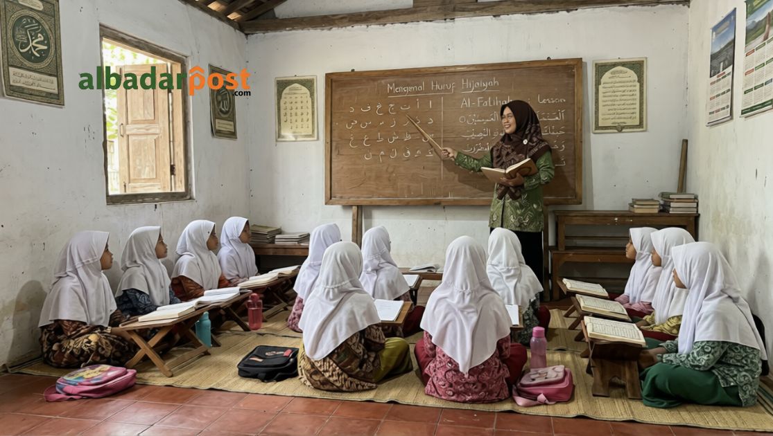 Guru pesantren mengajar di kelas diniyah dengan harapan baru setelah kebijakan tunjangan guru 2026 dari Kemenag