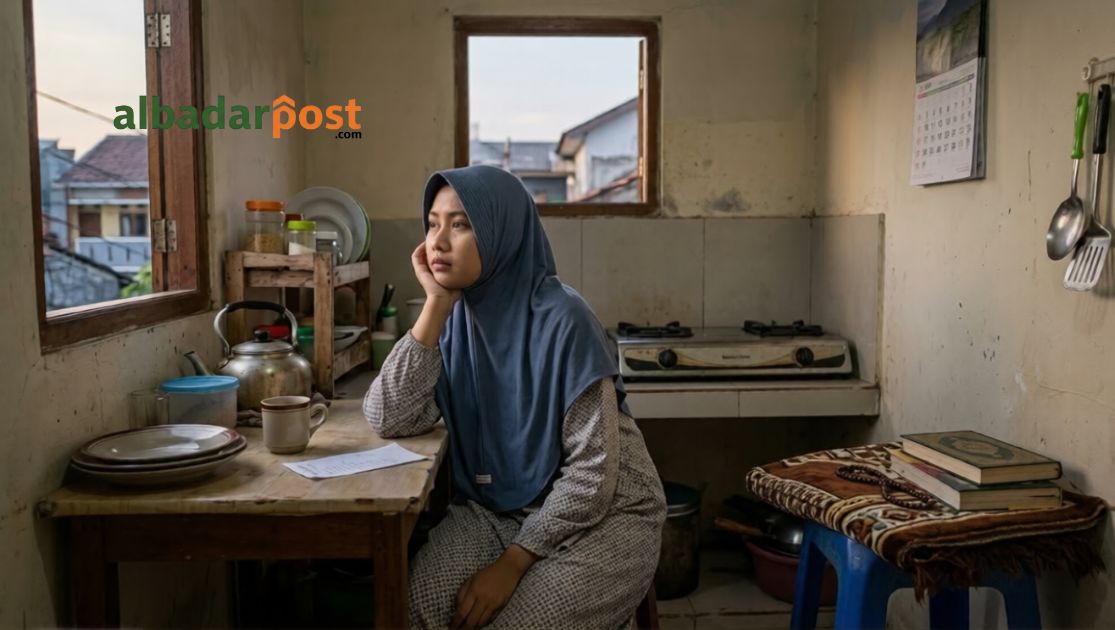 Ilustrasi muslim sedang merenung setelah mulai meninggalkan amalan sunah dalam kehidupan sehari-hari.