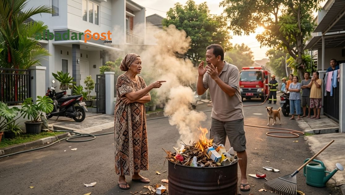 Ilustrasi konflik tetangga seperti suara bising malam, parkir liar, dan pembakaran sampah sesuai hukum 2026
