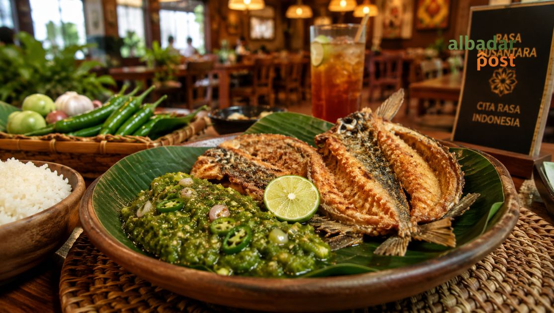 Sajian ikan asin sambal hijau dengan cabai hijau segar yang disukai tamu asing di restoran Indonesia.