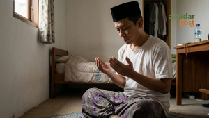 Ilustrasi seorang ayah sedang berdoa.