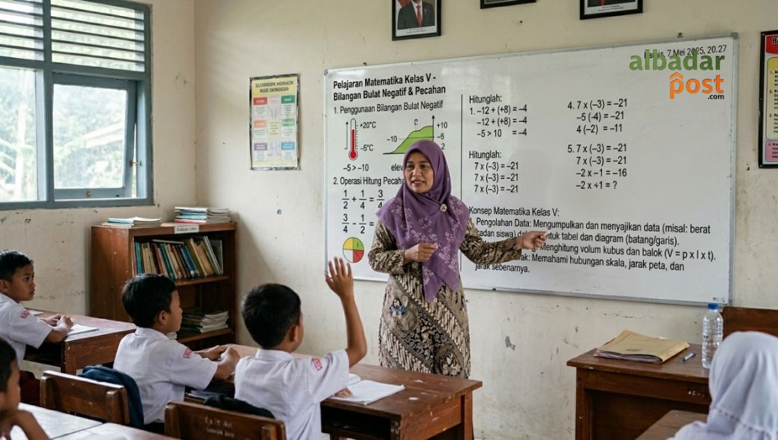 Guru honorer sedang mengajar di ruang kelas sekolah negeri usai muncul isu penghapusan status honorer tahun 2027.