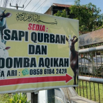 Banner penjualan sapi kurban dan domba aqiqah milik Ari di Sukahurip, Sukaratu, Tasikmalaya.