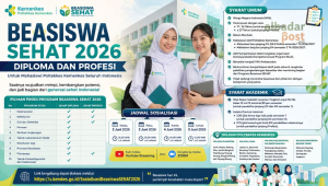 Poster Program Beasiswa SEHAT 2026 untuk mahasiswi Poltekkes Kemenkes jenjang diploma dan profesi.