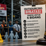 Ilustrasi pekerja dan aturan baru outsourcing 2026 yang membatasi alih daya hanya untuk enam bidang pekerjaan