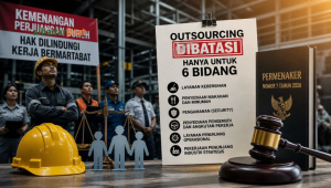 Ilustrasi pekerja dan aturan baru outsourcing 2026 yang membatasi alih daya hanya untuk enam bidang pekerjaan