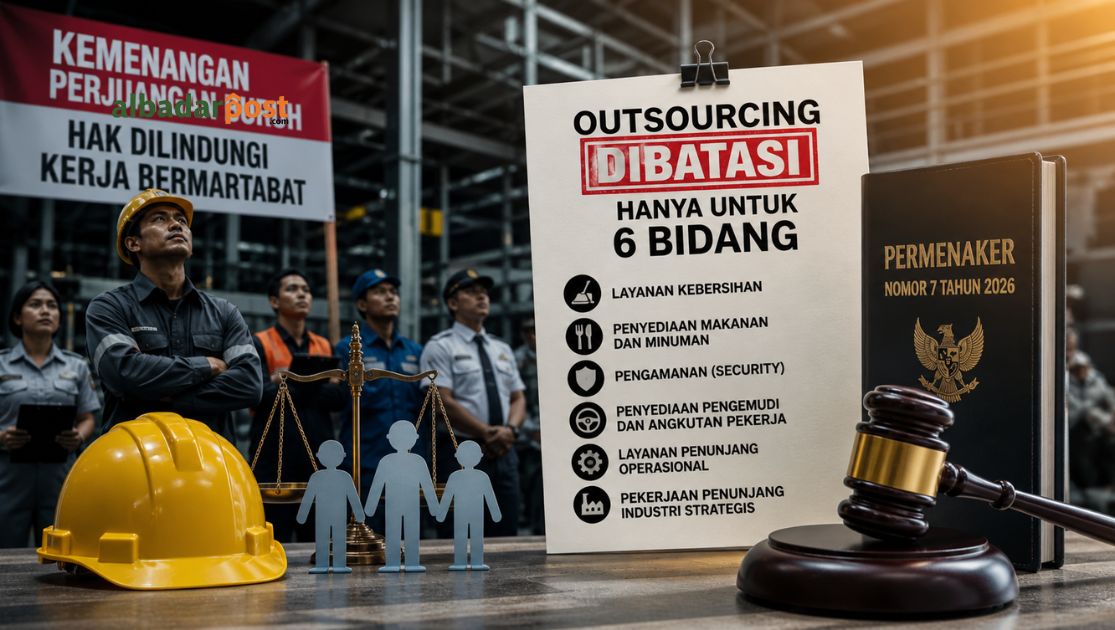 Ilustrasi pekerja dan aturan baru outsourcing 2026 yang membatasi alih daya hanya untuk enam bidang pekerjaan
