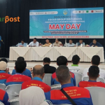 Wali Kota Tasikmalaya bersama serikat buruh dan Forkopimda saat dialog May Day 2026 membahas kesejahteraan pekerja.
