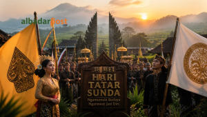 Suasana budaya Sunda dalam peringatan Hari Tatar Sunda di Jawa Barat sebagai simbol pelestarian identitas dan warisan leluhur.