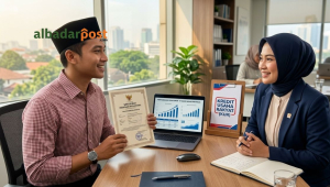 Ilustrasi pelaku UMKM memanfaatkan kekayaan intelektual sebagai agunan KUR untuk mendapatkan pembiayaan usaha.