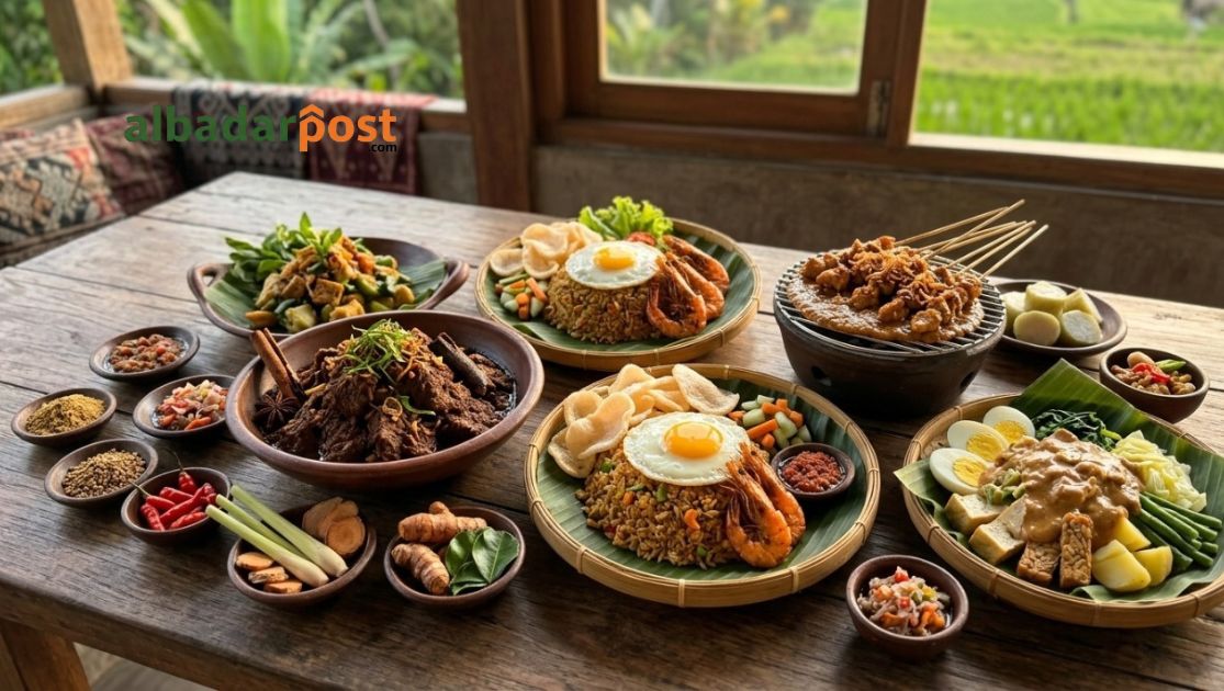 Aneka makanan Indonesia mendunia seperti rendang, nasi goreng, sate, dan gado-gado tersaji autentik dengan rempah khas Nusantara